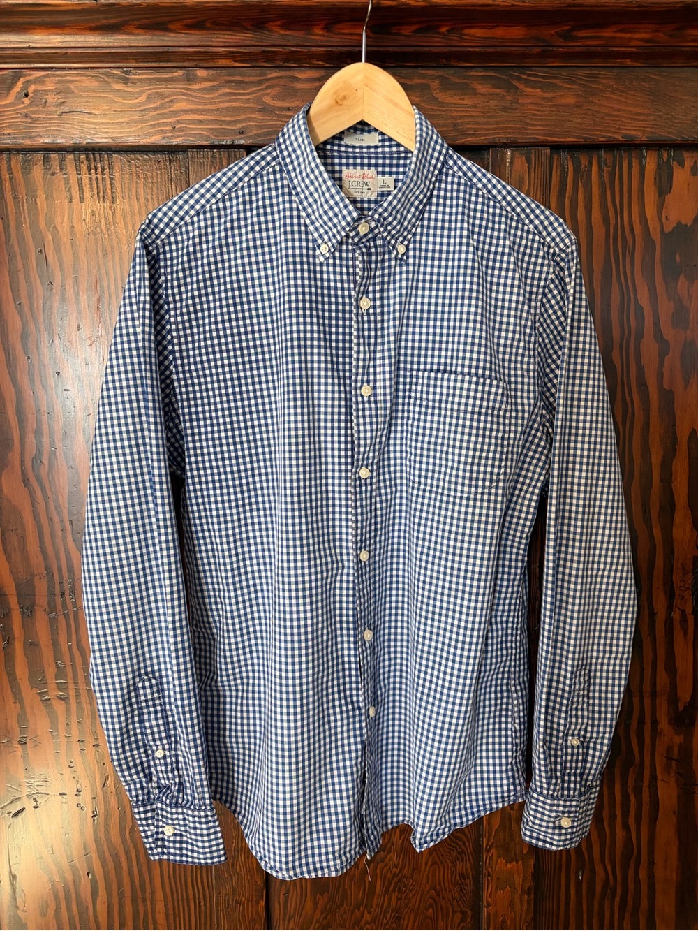 J. Crew Men’s Blue Gingham Secret Wash Shirt